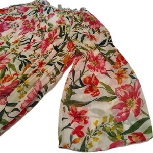 Floral Ruched Pleated Top Women L Pink Bell Sleeve Ruffles Fairy Spring Sheer